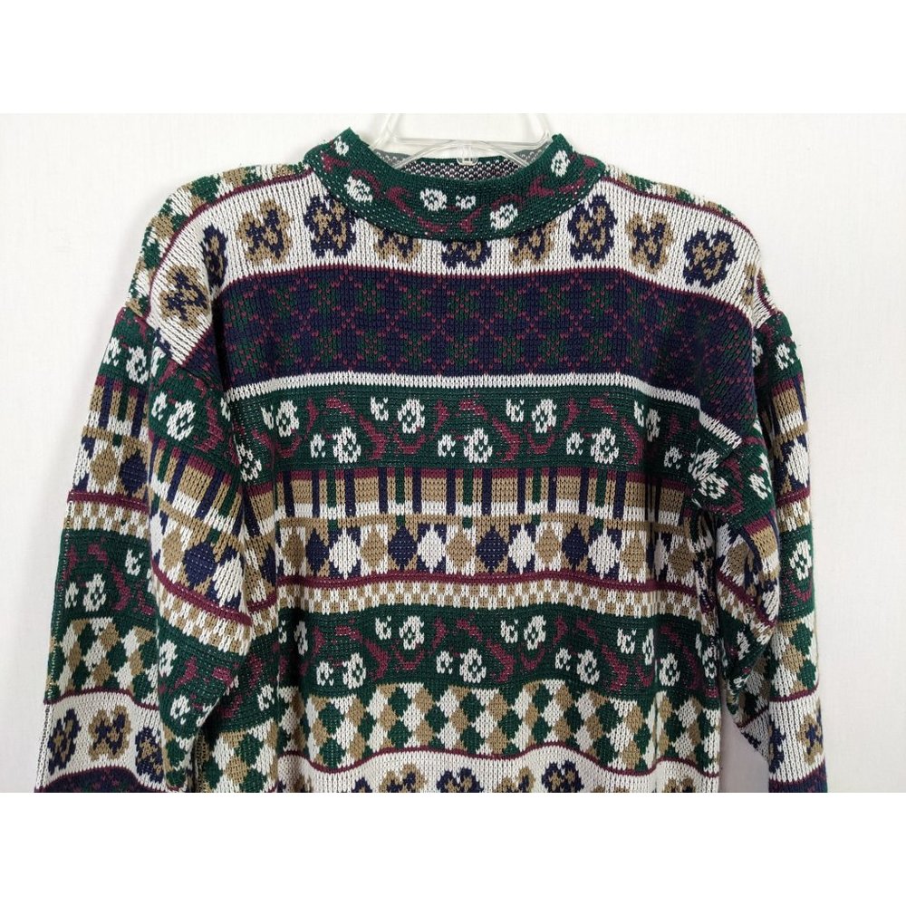 Vintage Caroline Colours green multicolored oversized sweater S - Picture 3 of 8